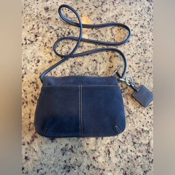 Navy Blue suede Tignanello Crossbody Bag and keychain - Picture 2 of 7